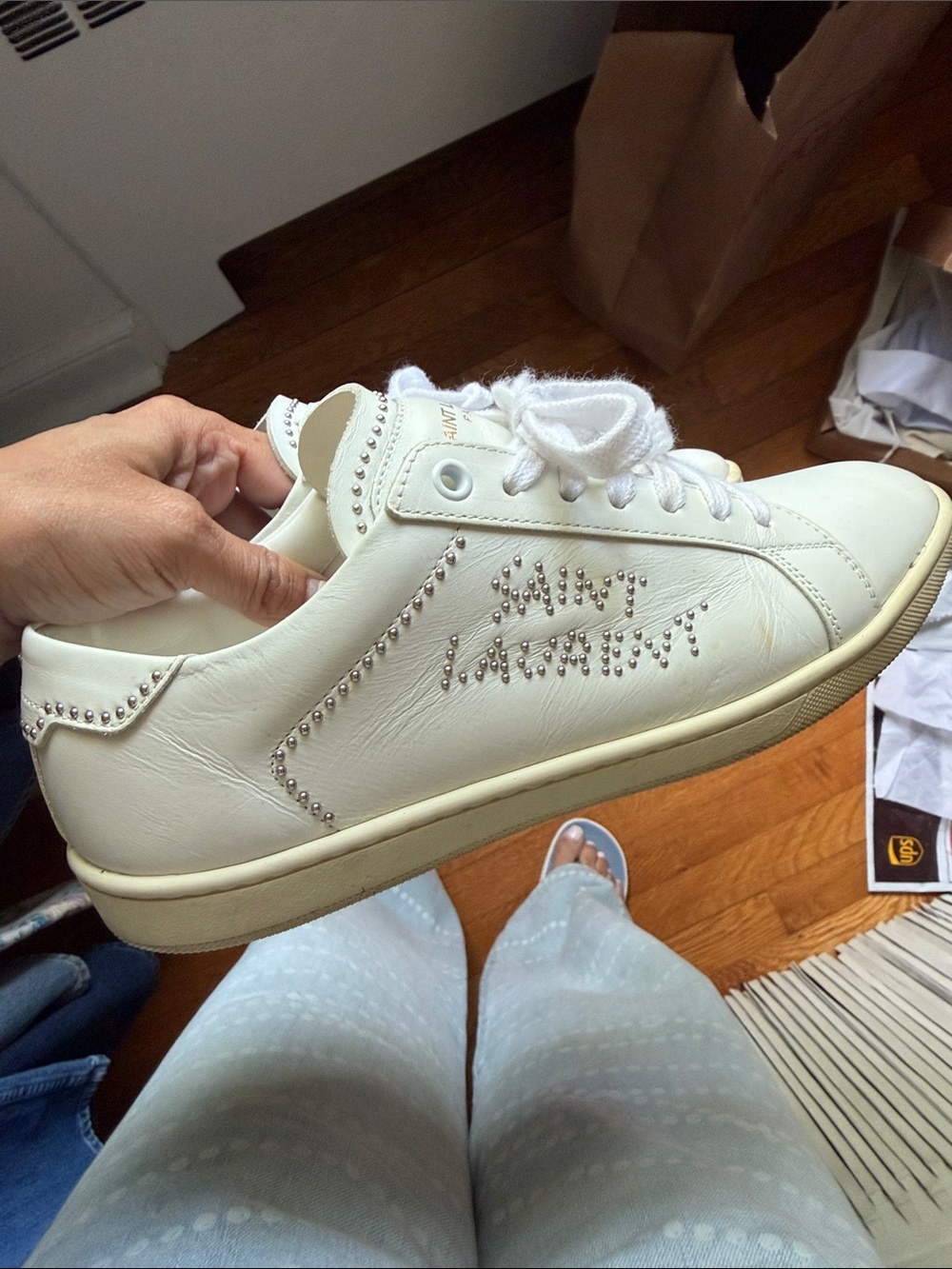Saint Laurent Leather Sneaker with Studded Logo